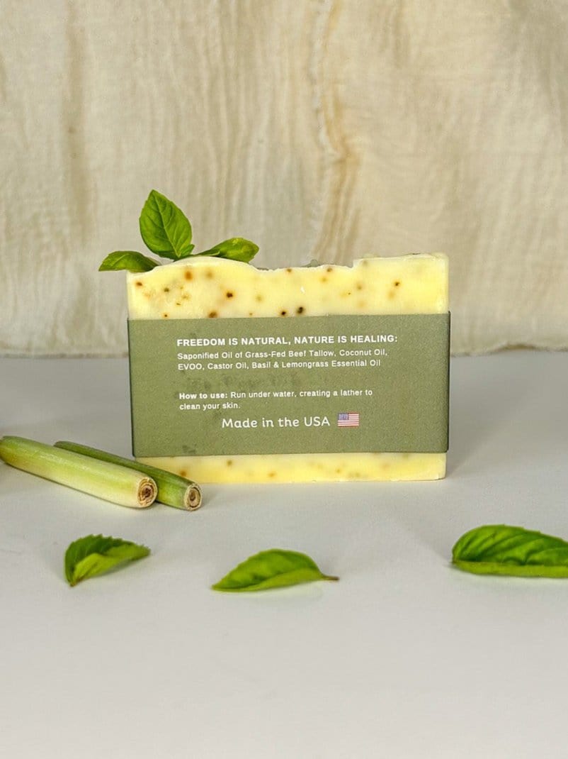 Natural tallow soap bar basil lemongrass scent