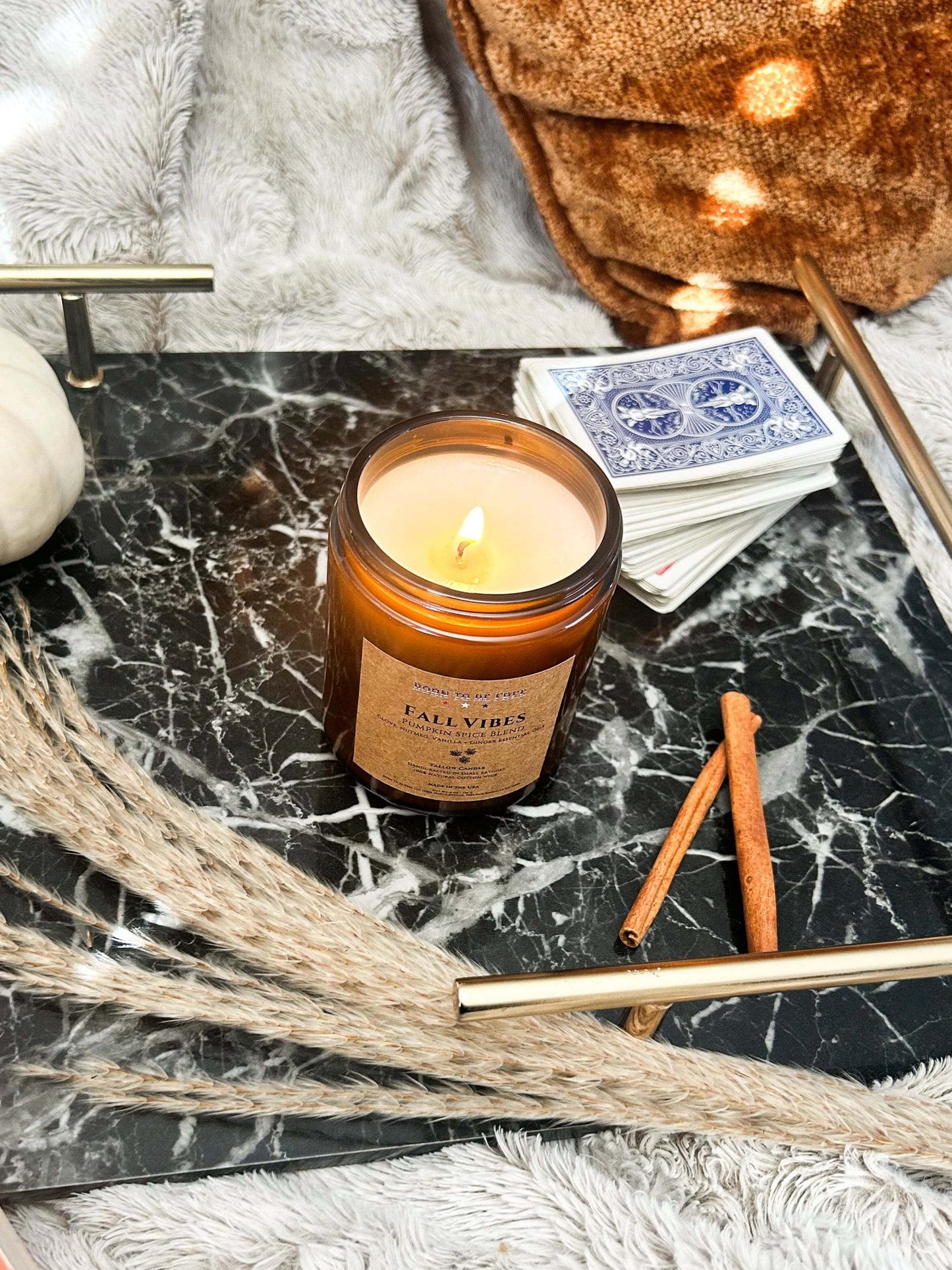 toxin free natural Fall Vibes- Pumpkin Spice Blend Tallow Candle for autumn decor and cozy homes