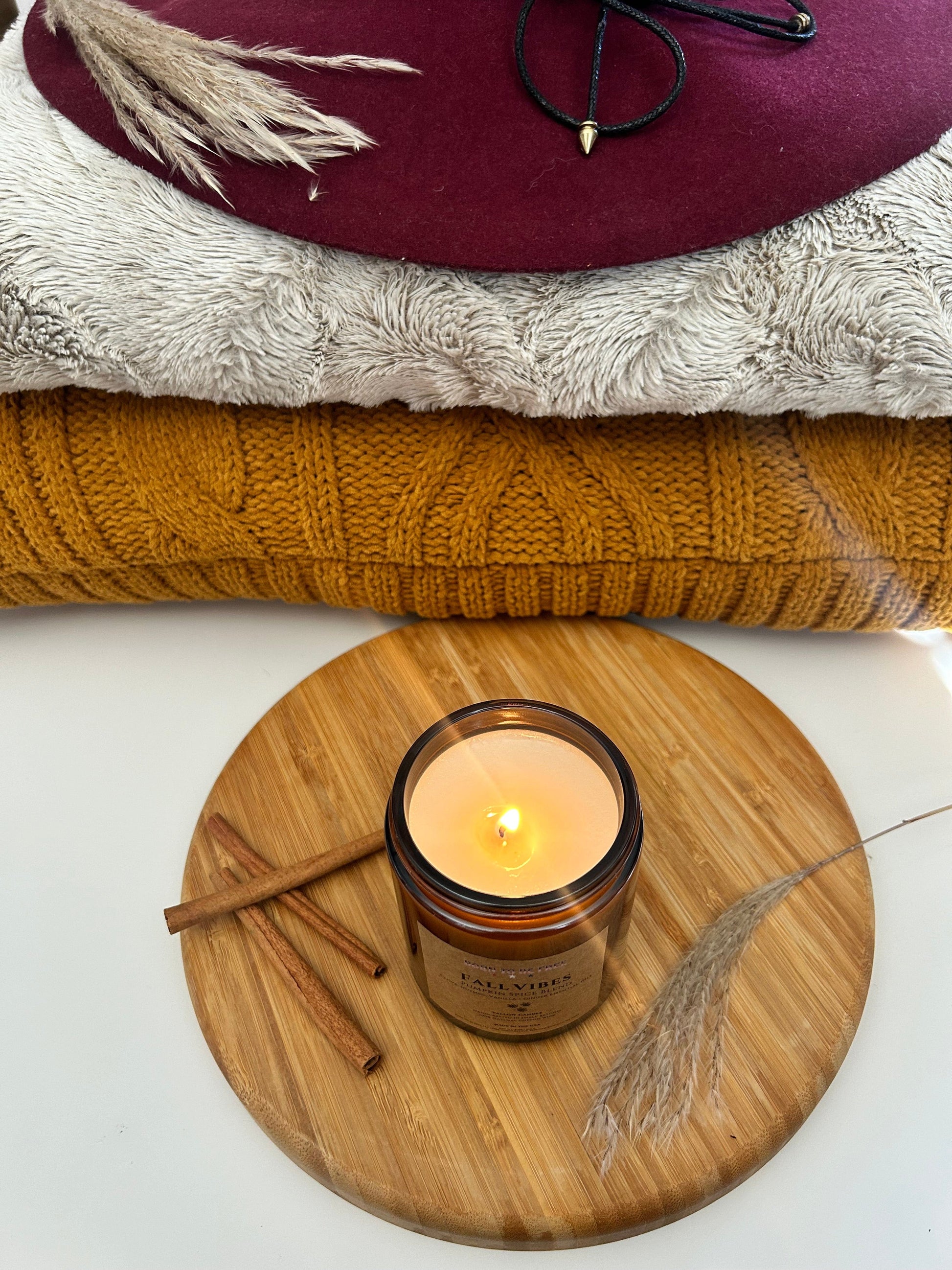 pumpkin spice inspired natural Fall Vibes- Pumpkin Spice Blend Tallow Candle for clean living