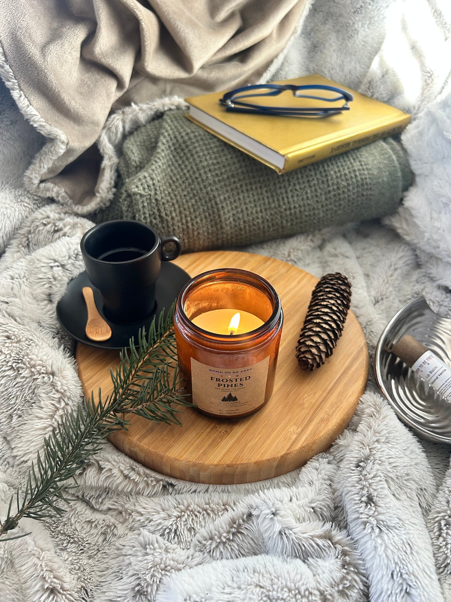 Regeneratively sourced Frosted Pines Seasonal Tallow Candle by Born To Be Free