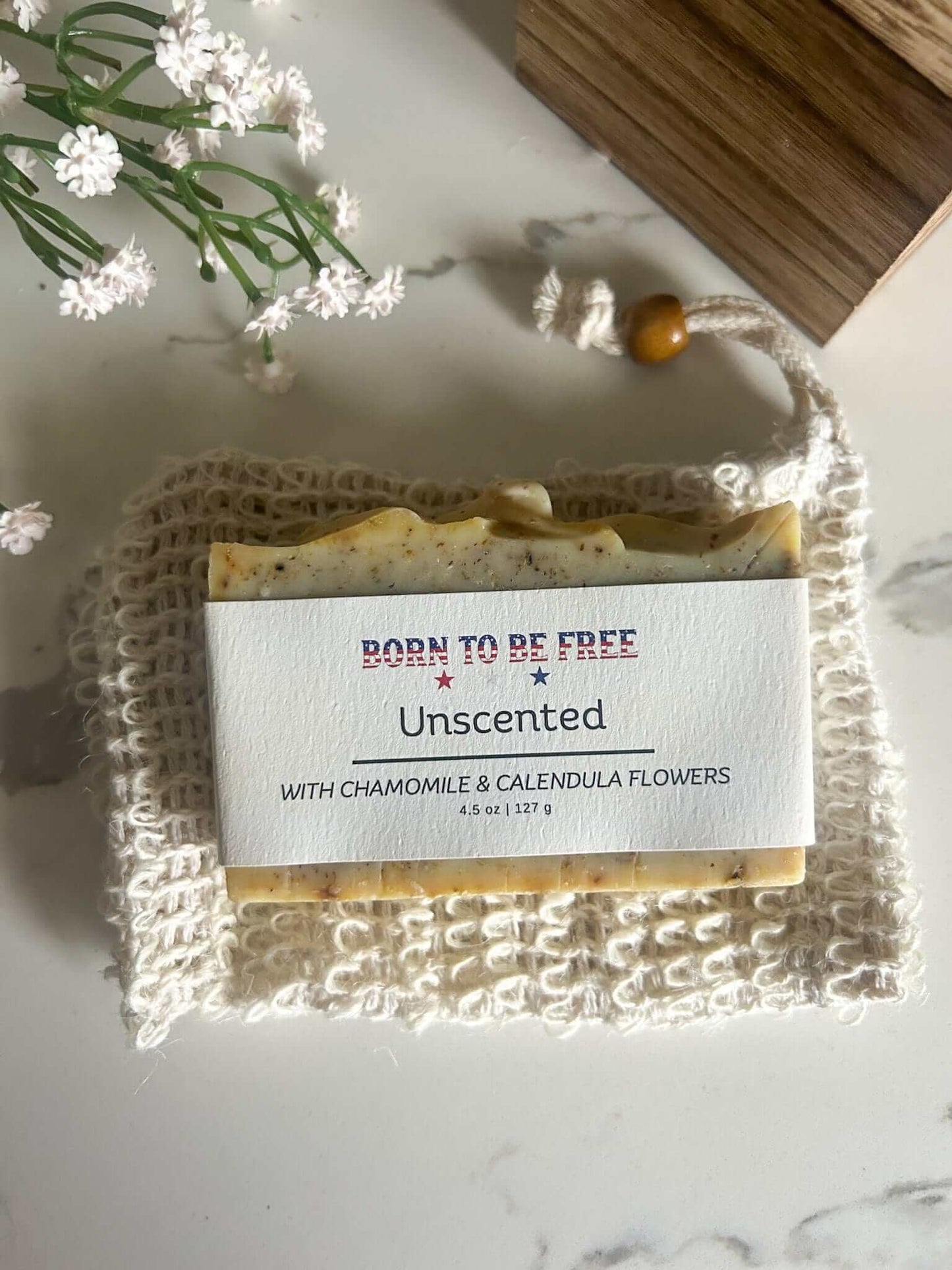 minimalist Dried Chamomile & Calendula Unscented Tallow Soap Bar for daily washing By Born To Be Free