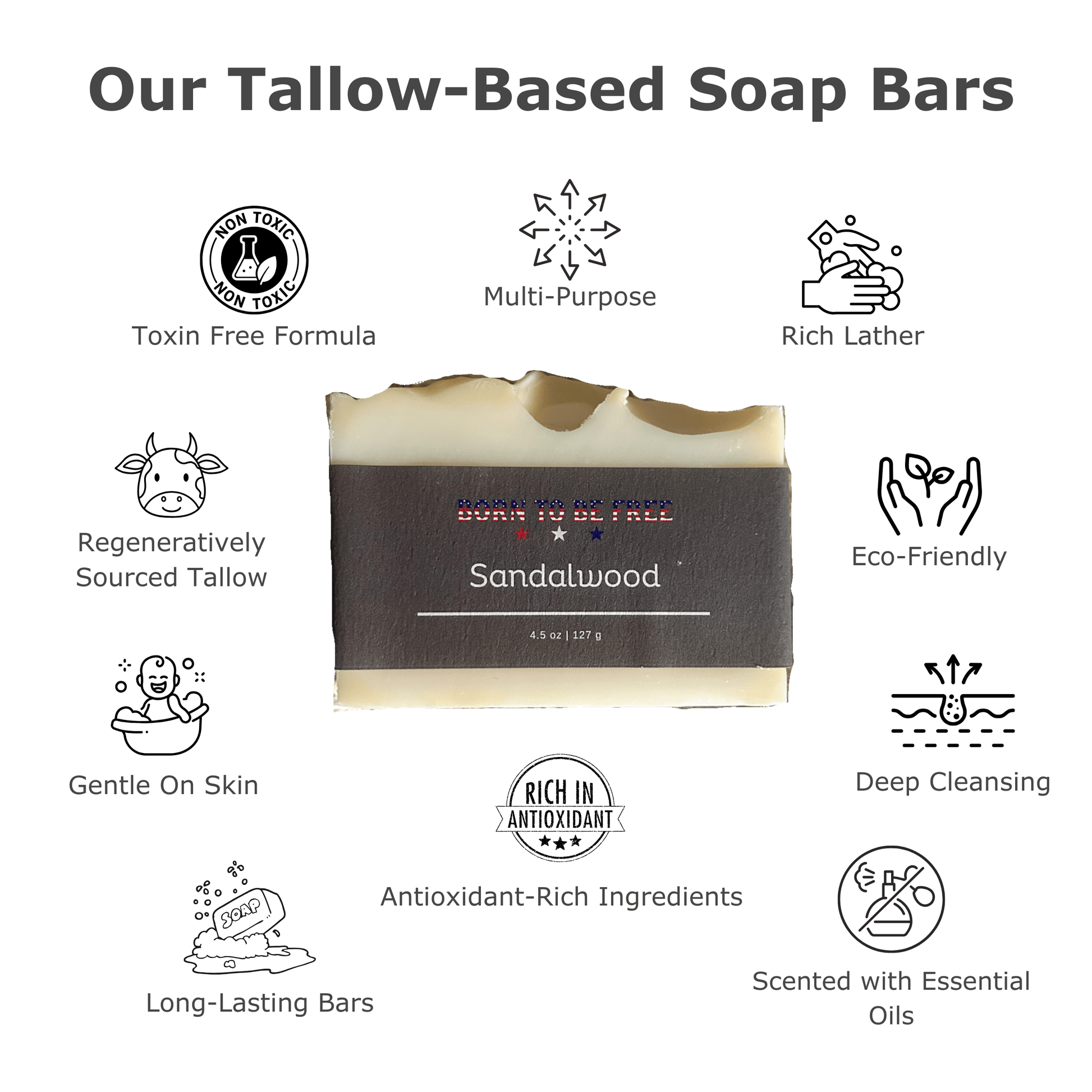 hydrating body soap with warm sandalwood aroma Sandalwood Tallow Soap Bar