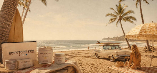 Mineral Based Sunscreen lotion on a beach, vintage nostalgic setting