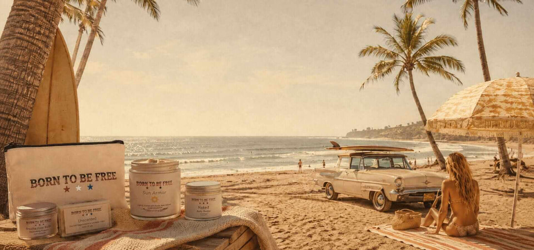 Mineral Based Sunscreen lotion on a beach, vintage nostalgic setting