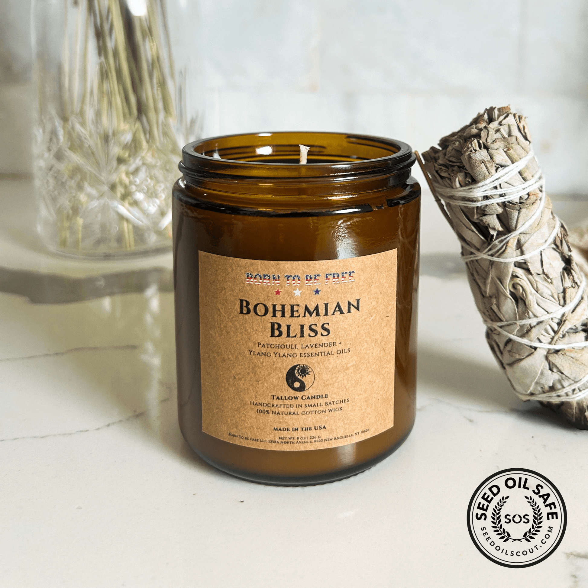natural bohemian candle with floral and woody scent Bohemian Bliss Tallow Candle