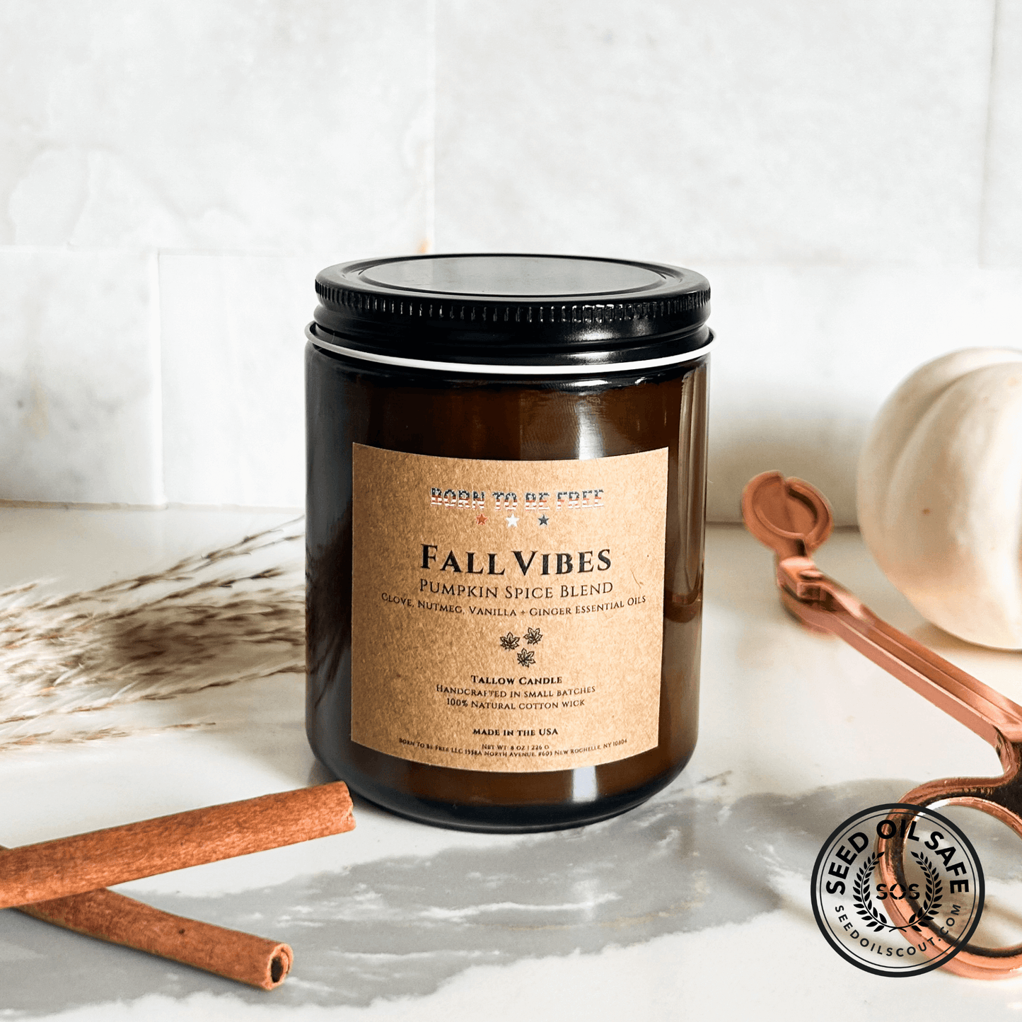 non toxic fall scented Fall Vibes- Pumpkin Spice Blend Tallow Candle made with natural beeswax, tallow and essential oils