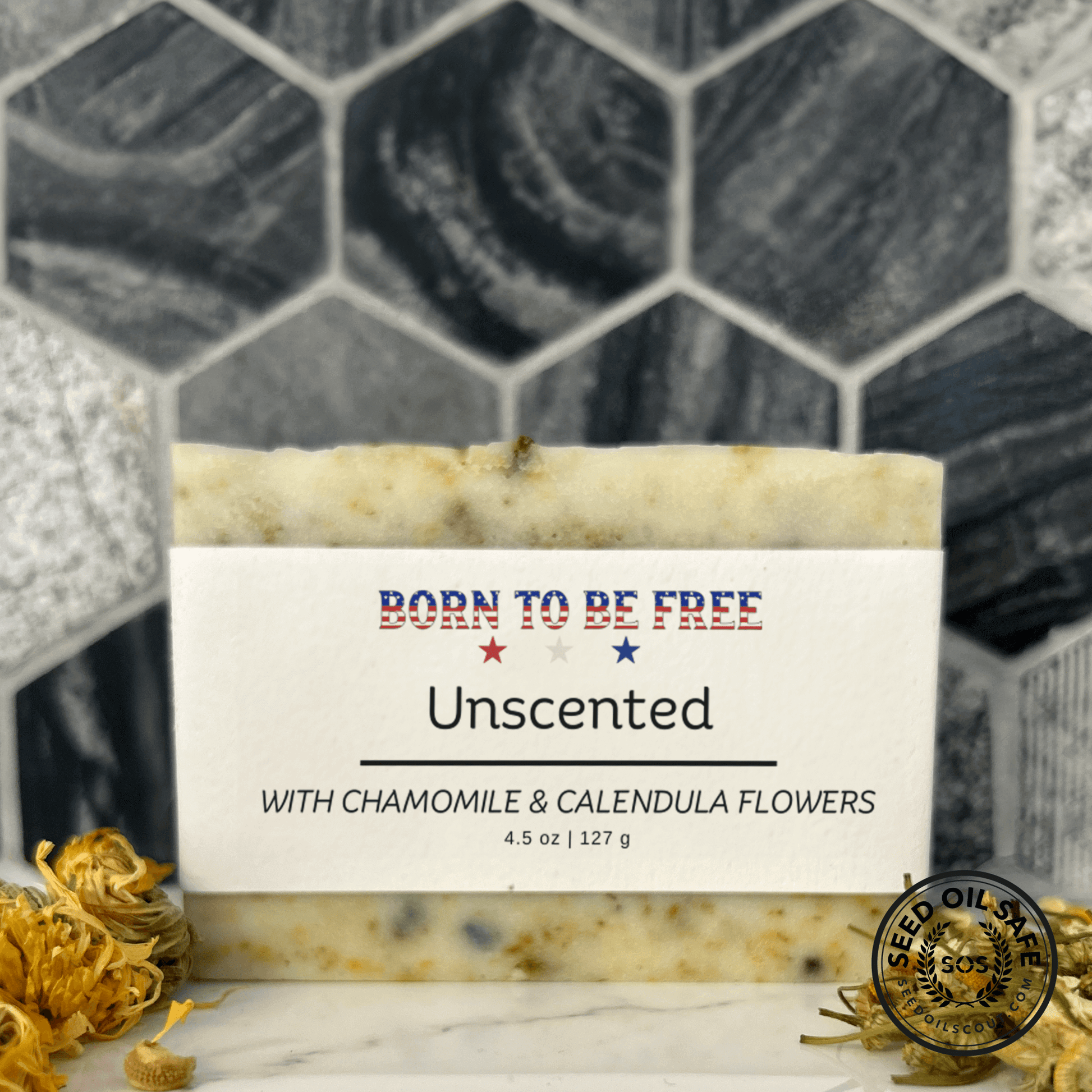 Dried Chamomile & Calendula Unscented Tallow Soap Bar for sensitive and eczema prone skin