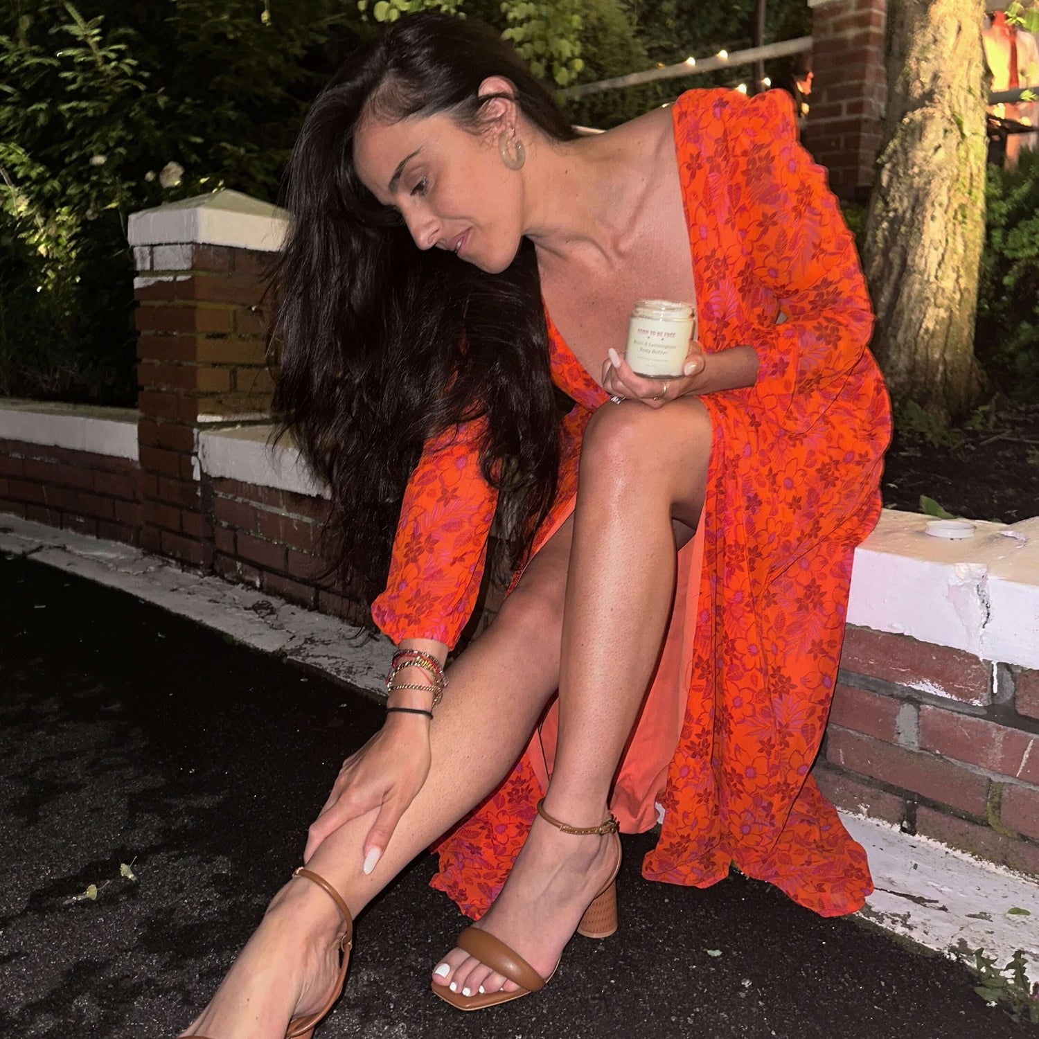 Applying Basil & Lemongrass Body Butter for soft, nourished skin