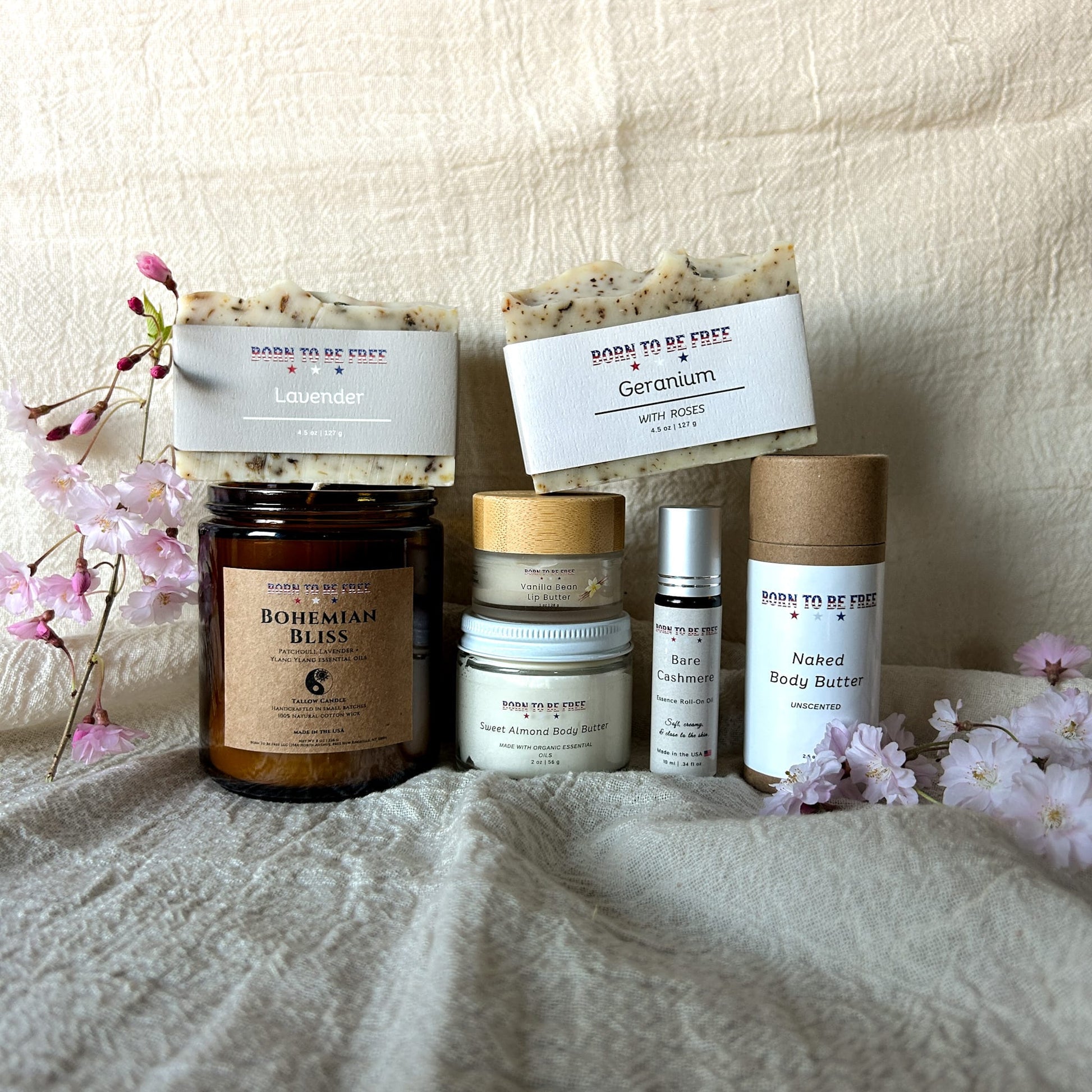 The Mothers Day Collection featuring luxury skincare products and soaps with lavender and geranium aromas.