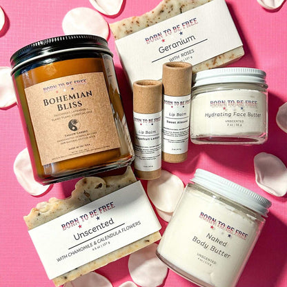 Valentines Day Plain Jane Box-Large featuring skincare products on a pink background.