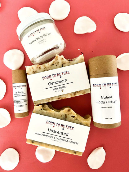 Valentines Day Plain Jane Box-Small featuring skincare products including lip balm and body butters.