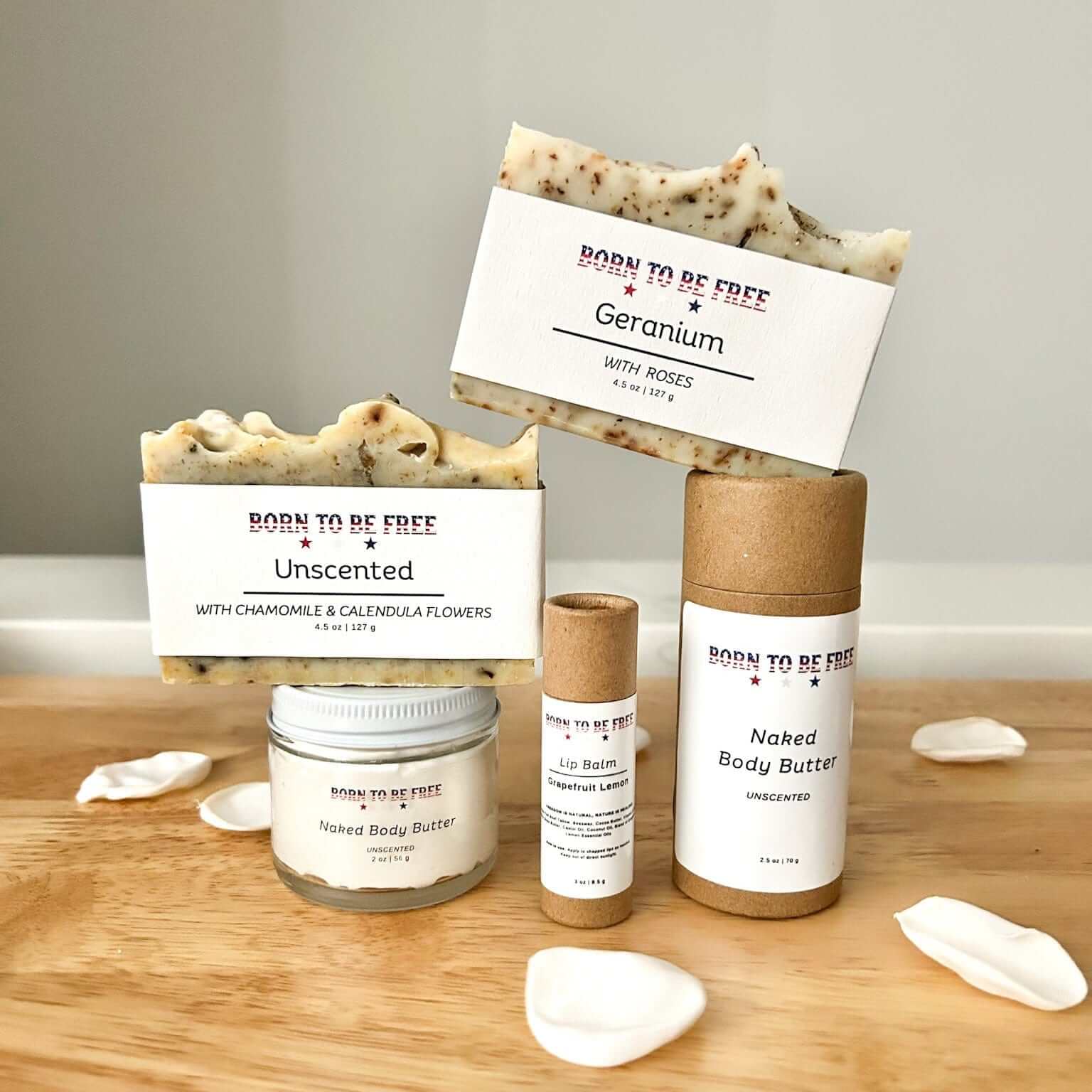 Valentines Day Plain Jane Box-Small featuring unscented skincare products including body butter and lip balm.