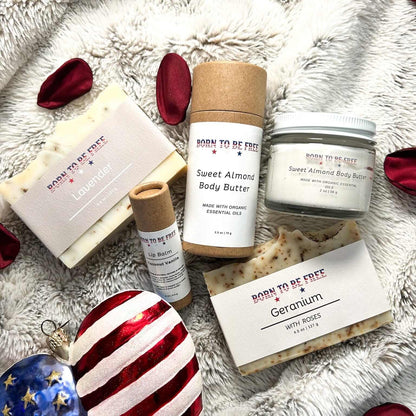 Valentines Day Sweetheart Box-Small featuring luxurious skincare essentials like body butter and lip balm.