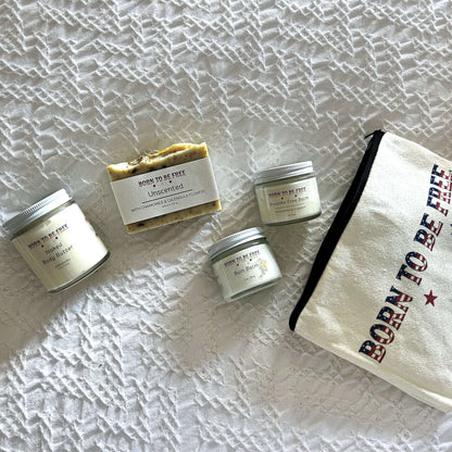 Baby Essentials Bundle- Non Toxic Baby Care includes natural products and a stylish bag for everyday use.