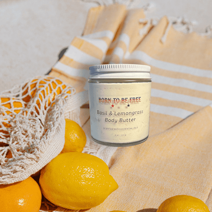 Eco-friendly packaging of Basil & Lemongrass Body Butter