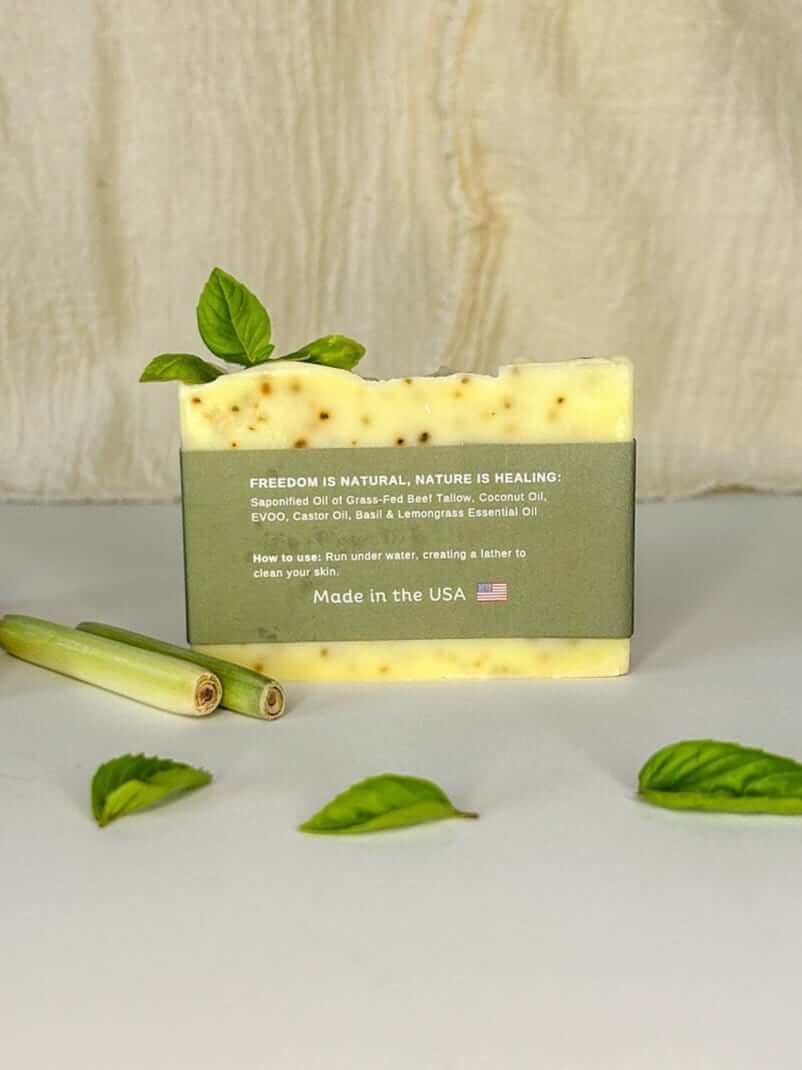 Natural tallow soap bar basil lemongrass scent 