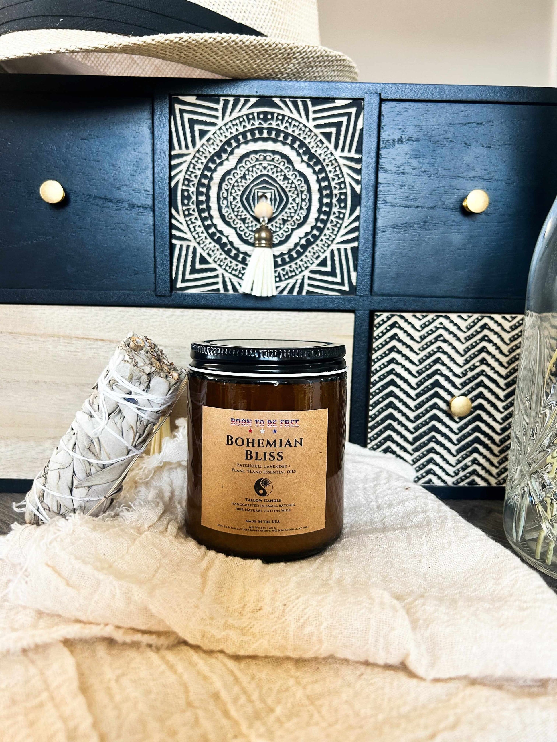 Born To Be Free Bohemian Bliss Tallow Candle non toxic aroma