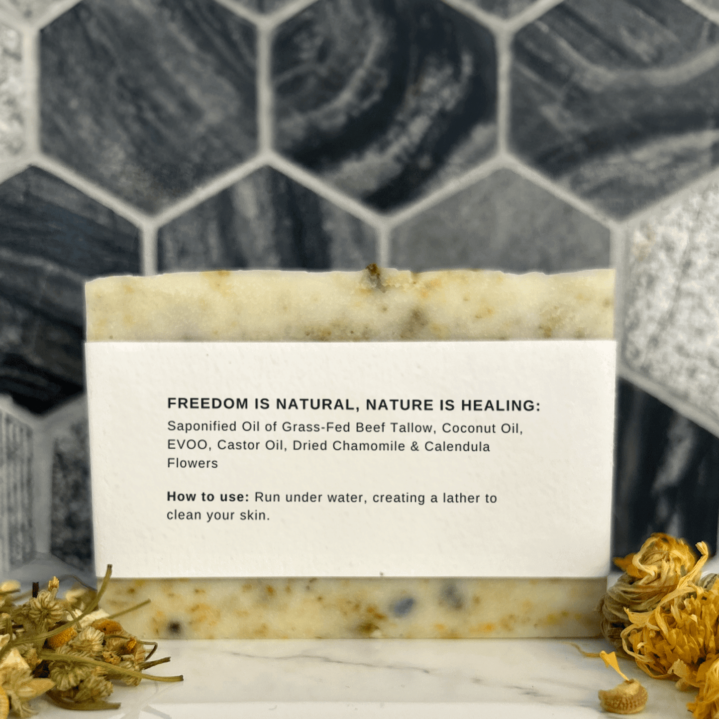 fragrance free soap bar made with beef tallow Dried Chamomile & Calendula Unscented Tallow Soap Bar
