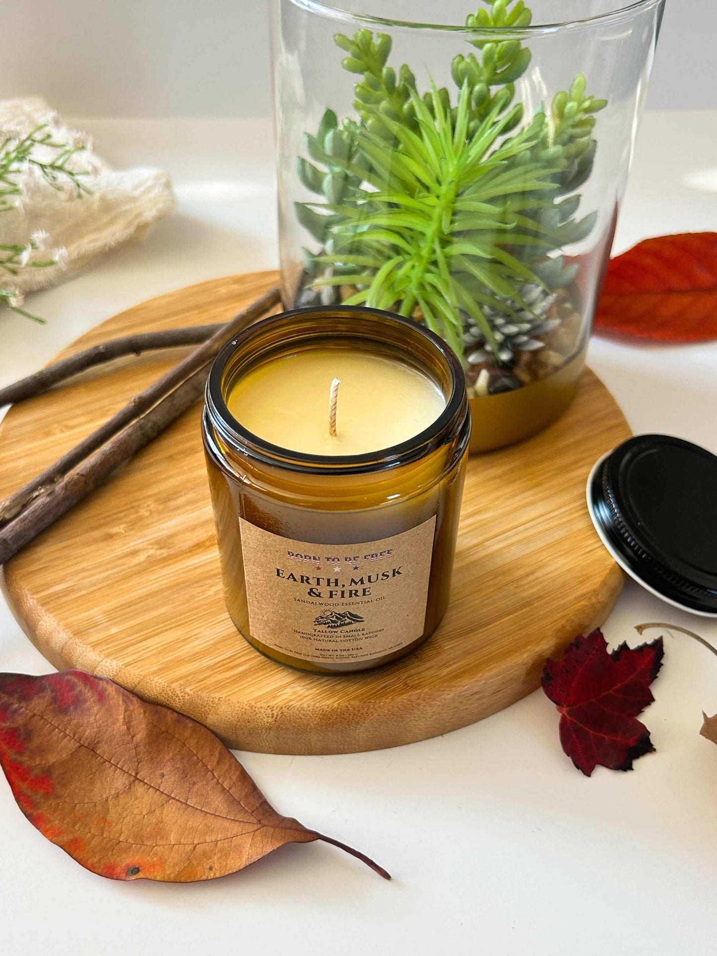 warm earthy candle made with pure essential oils Earth Musk & Fire Tallow Candle