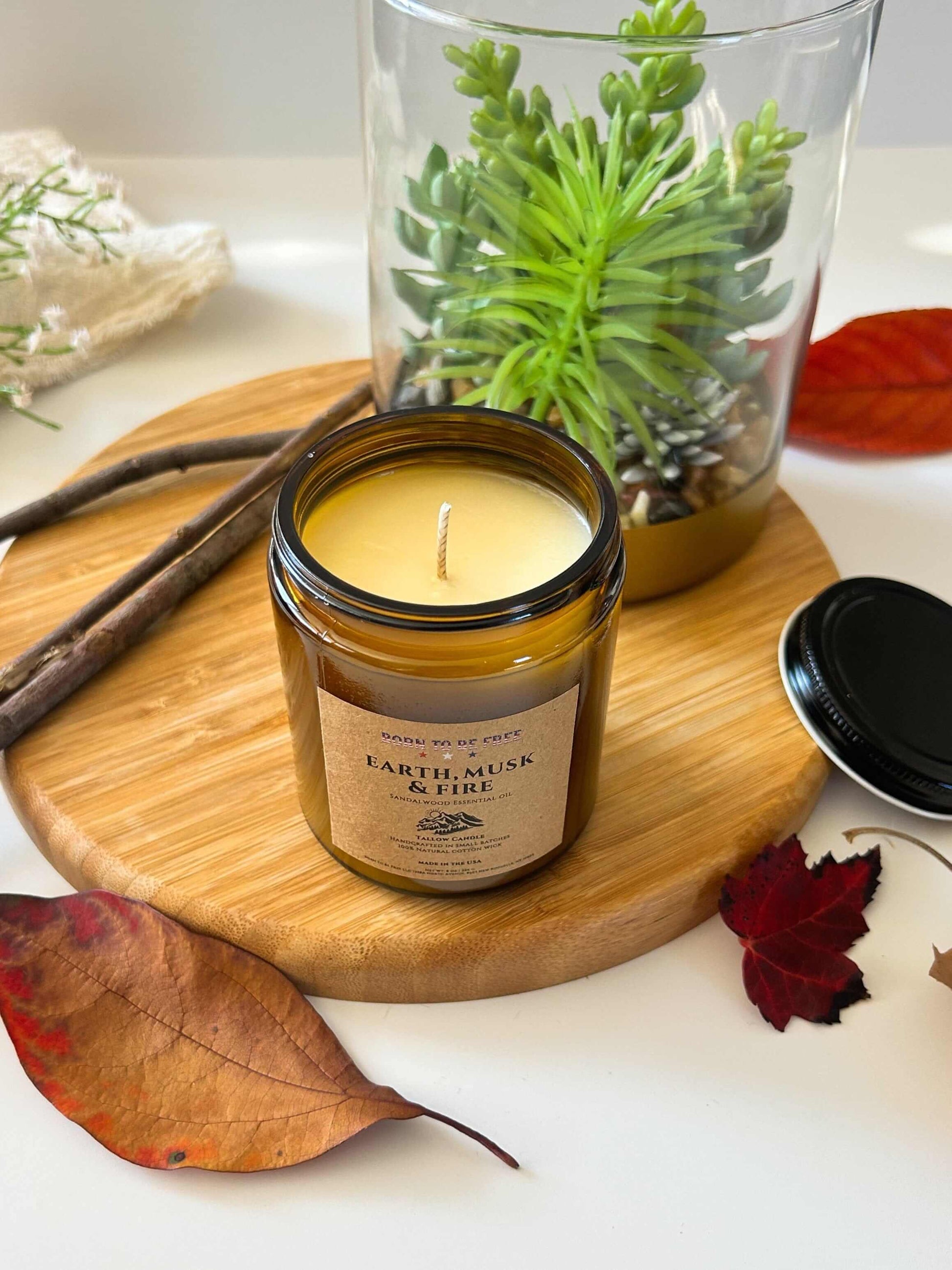 warm earthy candle made with pure essential oils Earth Musk & Fire Tallow Candle