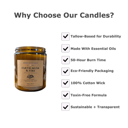 natural musk and fire candle for men and women Earth Musk & Fire Tallow Candle