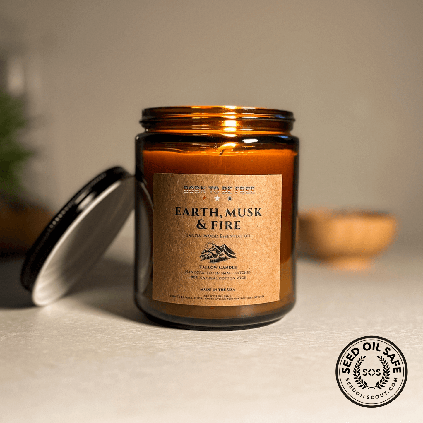 Earth Musk & Fire Tallow Candle chemical free musky candle for cozy home ambiance
