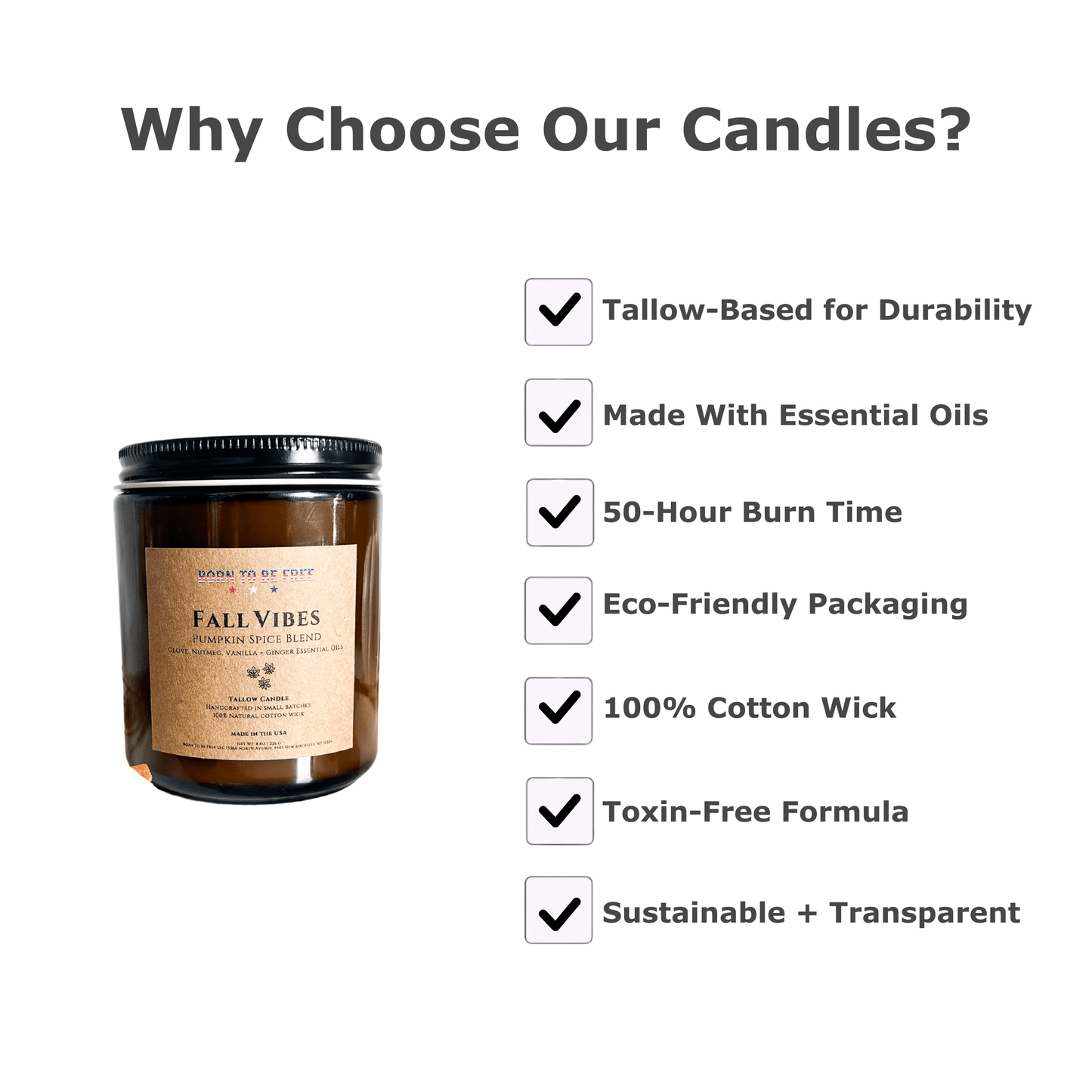 Fall Vibes- Pumpkin Spice Blend Tallow Candle for warm spiced home aroma