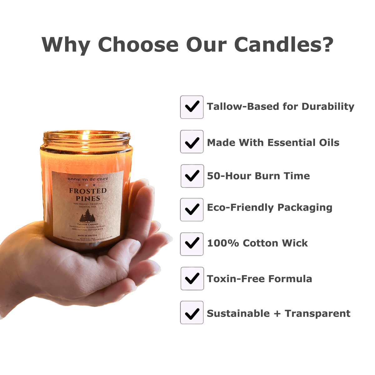 Handcrafted Frosted Pines Seasonal Tallow Candle for winter home décor