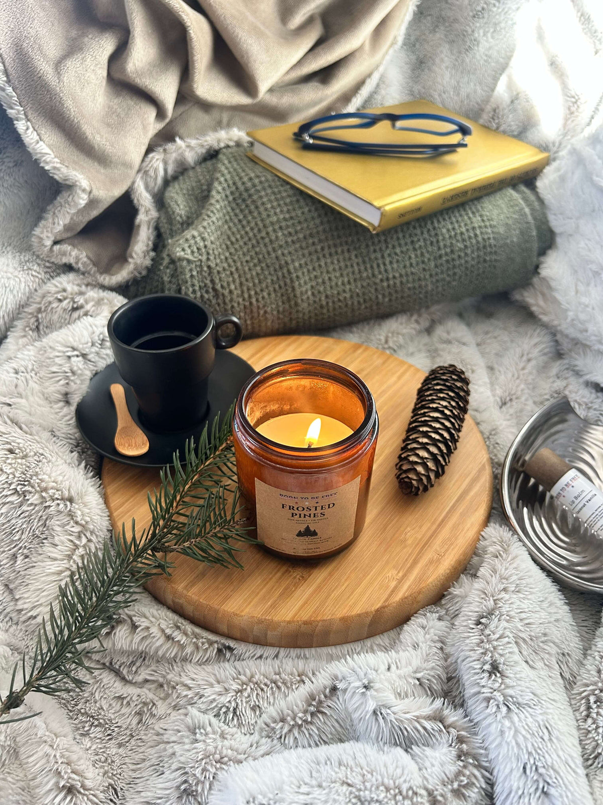 Regeneratively sourced Frosted Pines Seasonal Tallow Candle by Born To Be Free