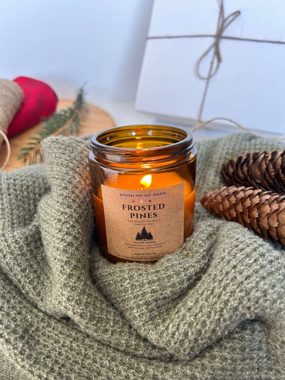 Eco-friendly Frosted Pines Seasonal Tallow Candle made with grass-fed beef tallow