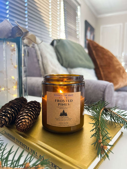 Frosted Pines Seasonal Tallow Candle with clean-burning beeswax and cotton wick