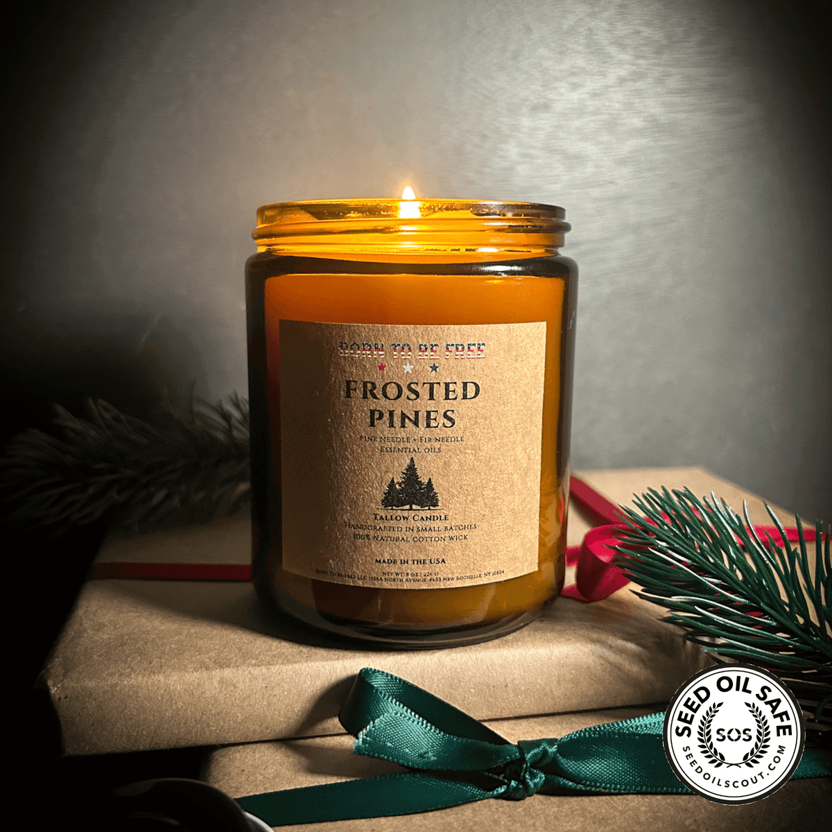 Clean burning Frosted Pines Seasonal Tallow Candle