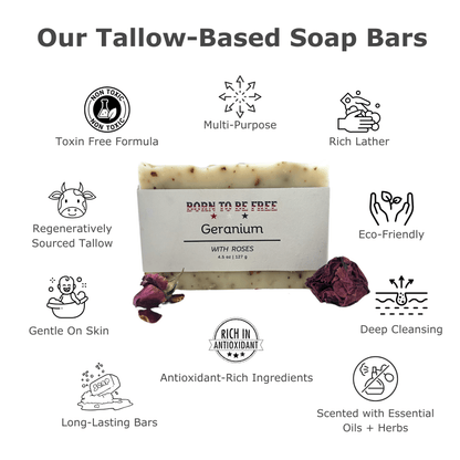 Geranium & Rose Tallow Soap Bar with nourishing beef tallow