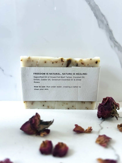 natural Geranium & Rose Tallow Soap Bar for glowing healthy skin