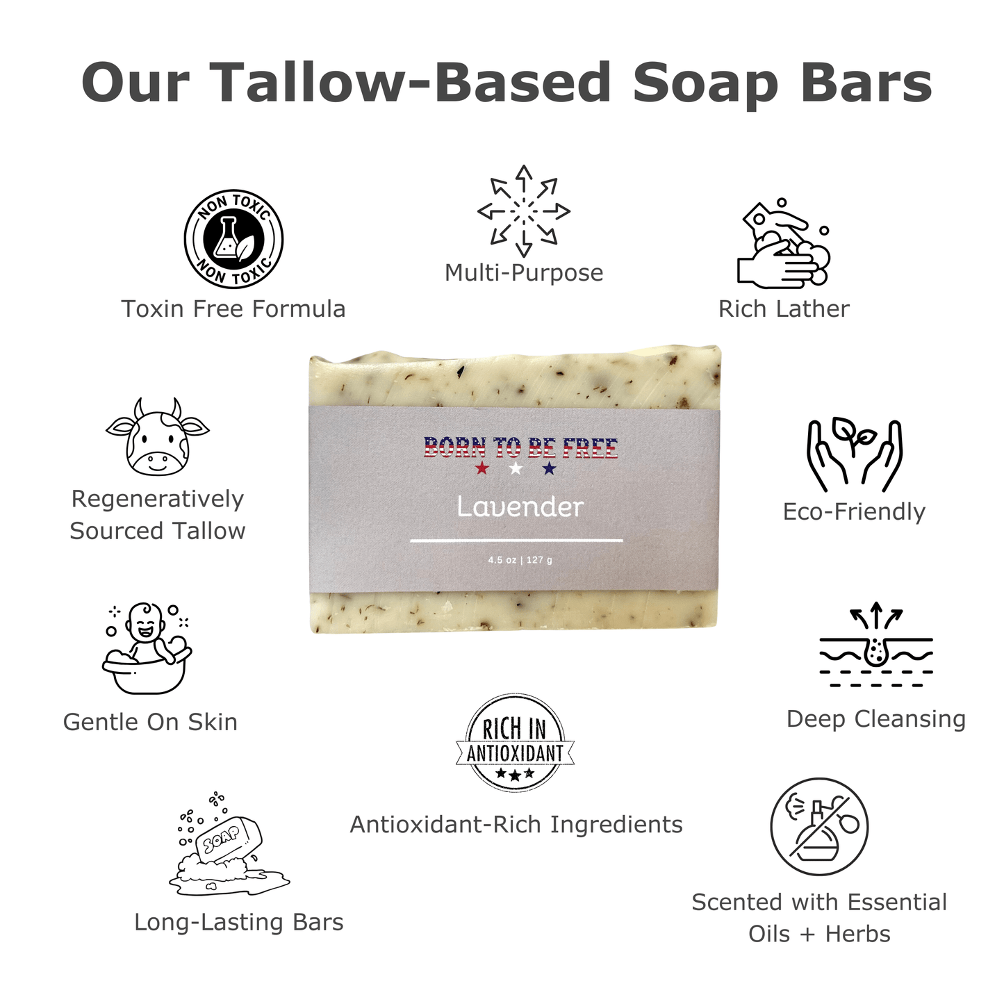 clean Lavender Tallow Soap Bar free from chemicals and seed oils