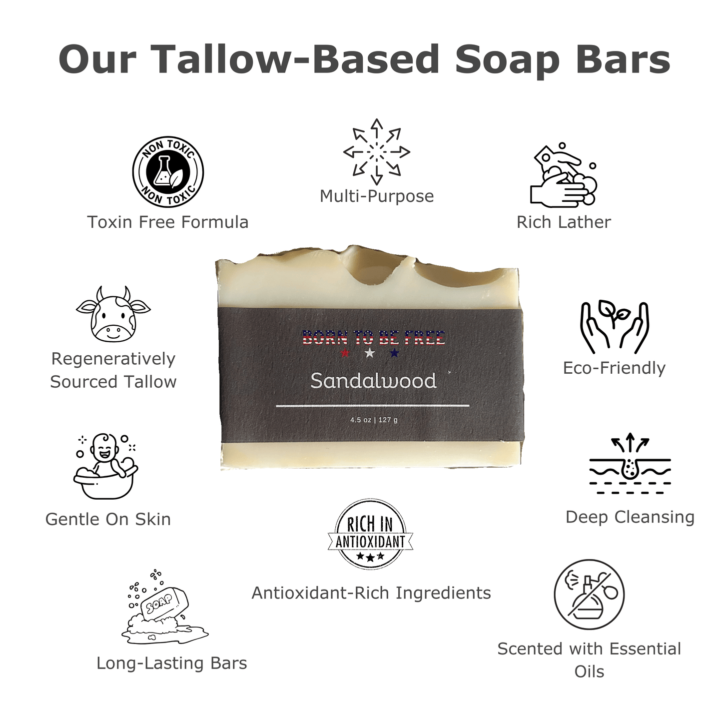 hydrating body soap with warm sandalwood aroma Sandalwood Tallow Soap Bar