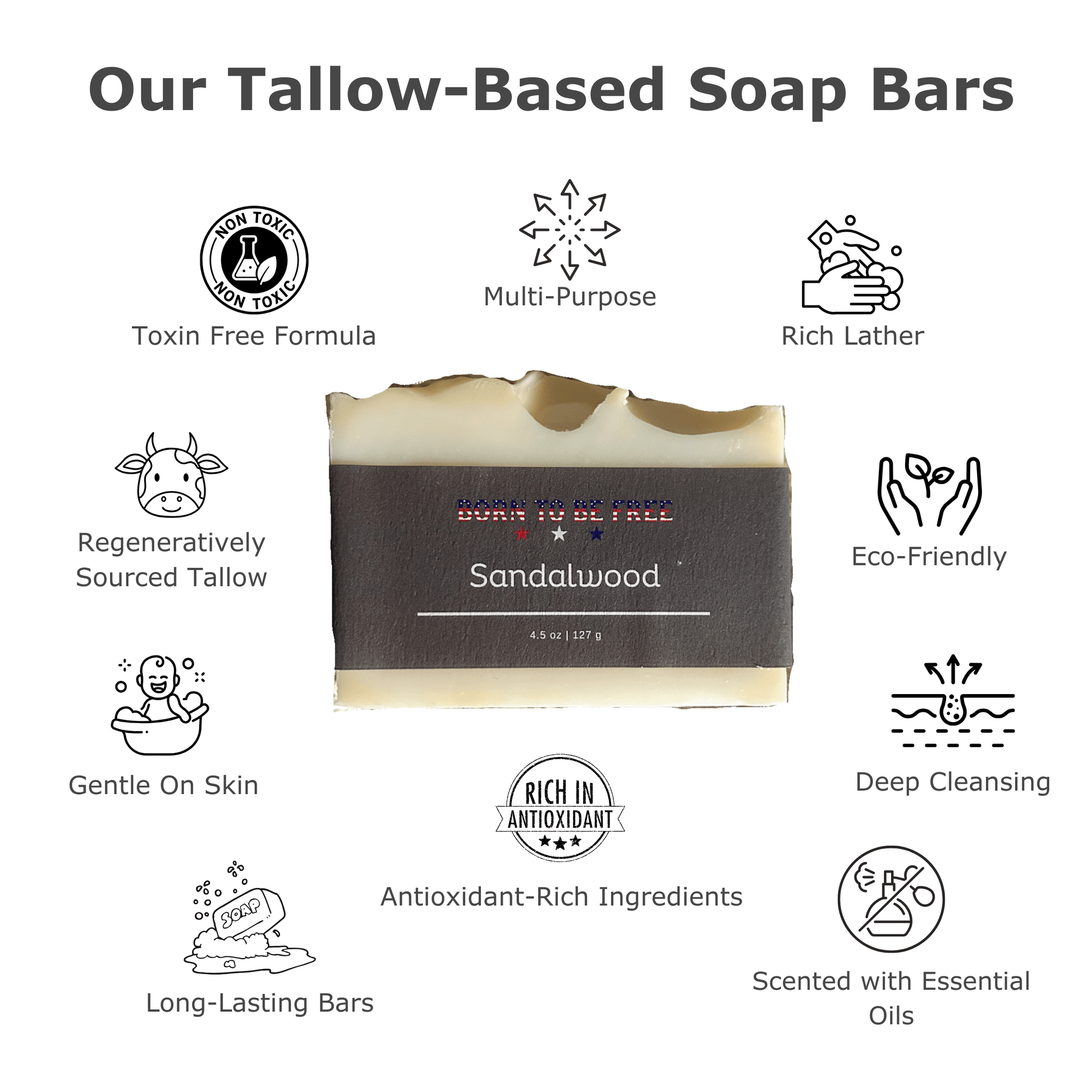 hydrating body soap with warm sandalwood aroma Sandalwood Tallow Soap Bar
