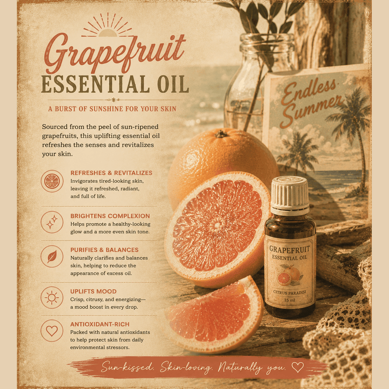 Grapefruit essential oil ingredient used in Born To Be Free Hydrating Face Butter for fresh, natural skincare support.