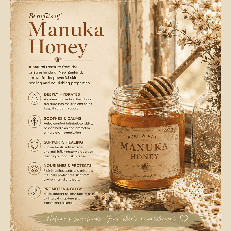 Manuka honey featured as a nourishing ingredient in Born To Be Free Hydrating Face Butter for soft, healthy-looking skin.
